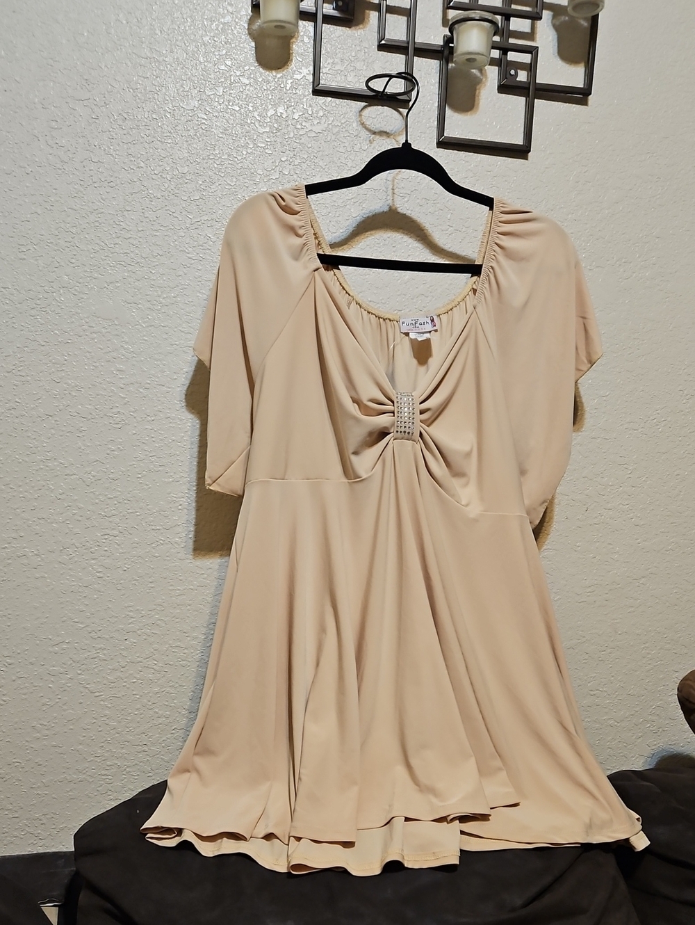 FunFash Light Beige Twist-Front Flutter Blouse